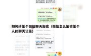 如何给某个微信聊天加密（微信怎么加密某个人的聊天记录）
