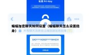 蝙蝠加密聊天如何设置（蝙蝠聊天怎么设置隐身）