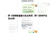 萝卜密聊服务器id怎么购买（萝卜游戏平台怎么样）